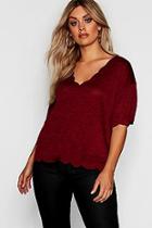 Boohoo Plus Knitted Scallop Edge Top