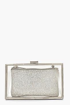 Boohoo Disco Glitter Purse Box Clutch