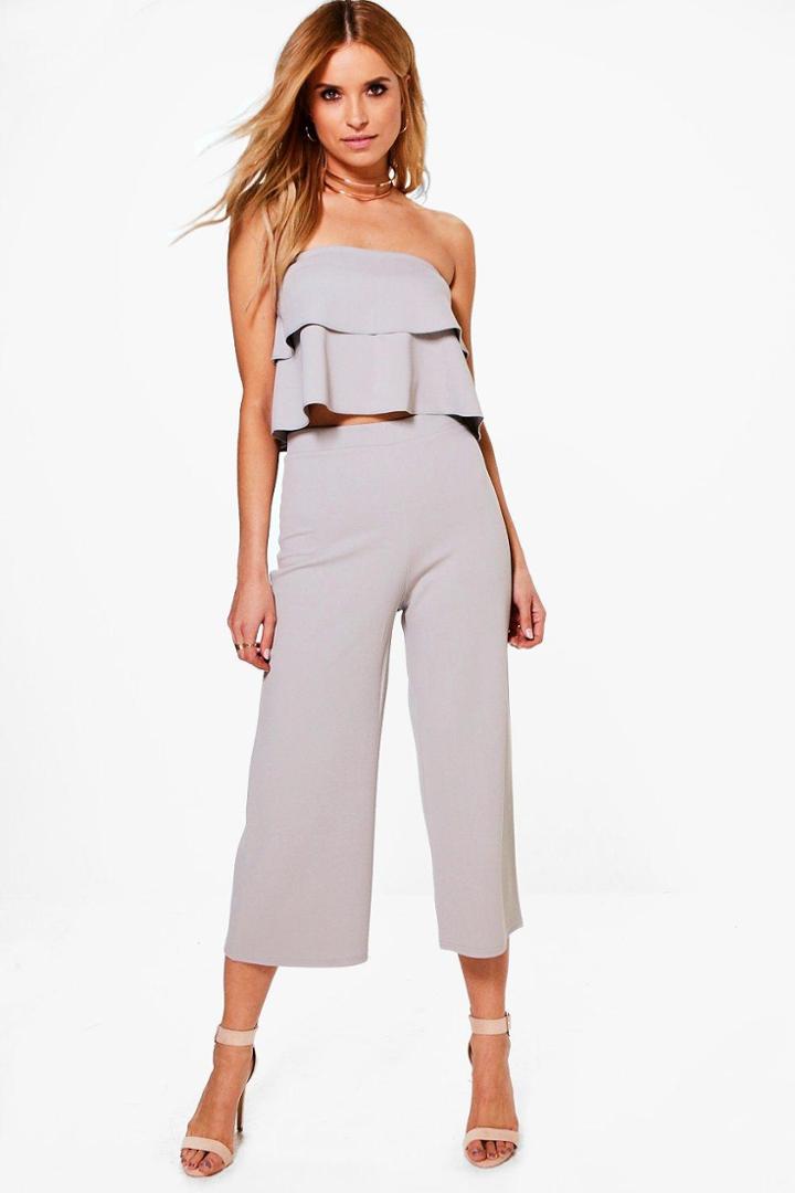 Boohoo Dina Double Bandeau Top & Culotte Co-ord Set Grey
