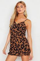 Boohoo Woven Leopard Print Belted Ruffle Hem Playsuit