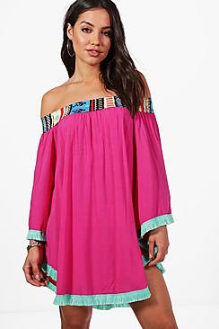 Boohoo Alyssa Tassel Trim Aztec Beach Cover Up Dress