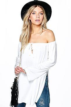 Boohoo Ruby Off The Shoulder Smock Tie Top