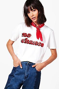 Boohoo Stella Sequin No Chance Slogan Tee