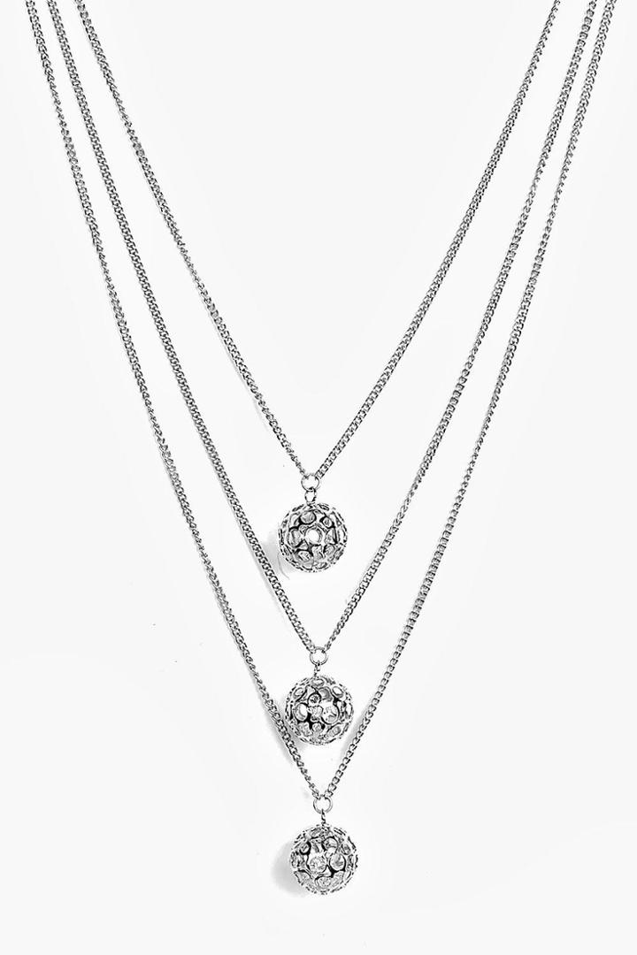 Boohoo Eve Multi Layer Enclosed Charm Necklace Silver