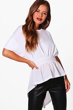 Boohoo Petite Hannah Jersey + Woven Peplum Tee