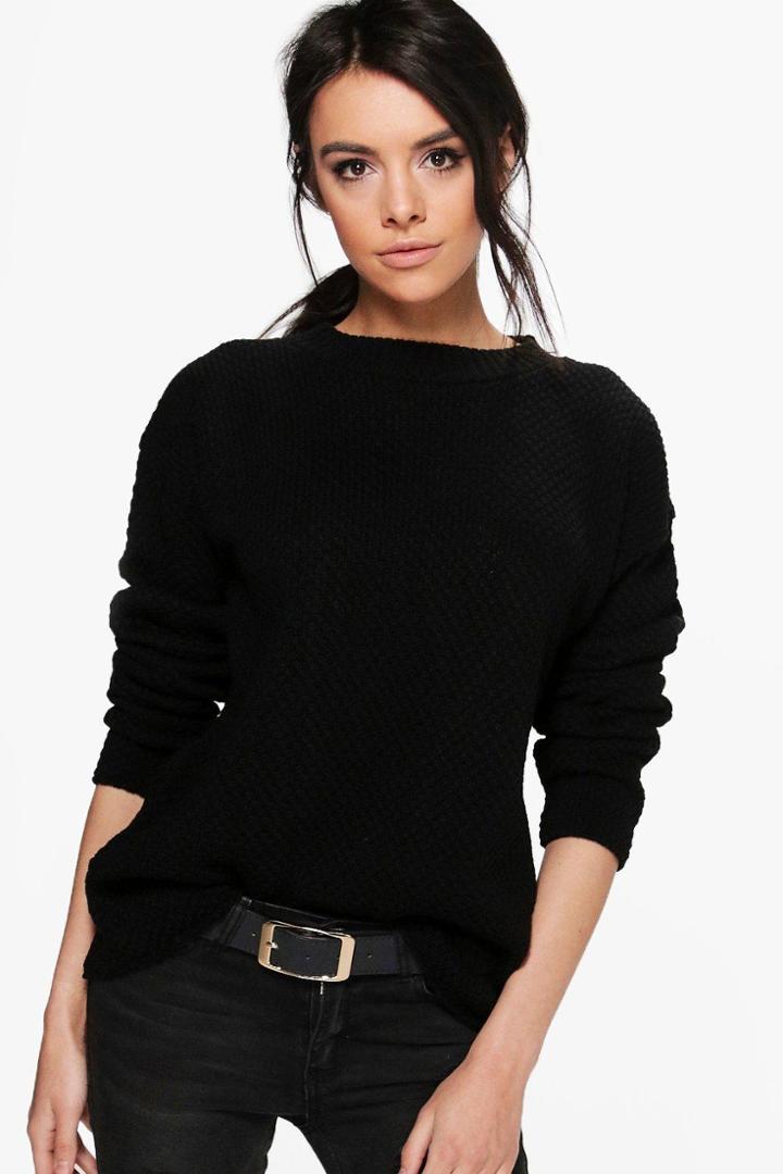 Boohoo Annie Triangular Knit Oversized Jumper Black