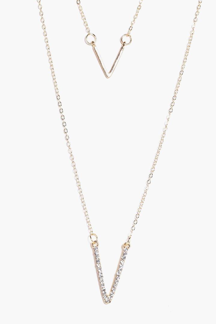 Boohoo Anya Diamante Layered Chevron Necklace Gold