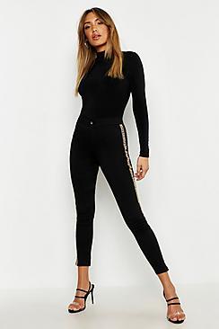 Boohoo Leopard Side Stripe Skinny Jean