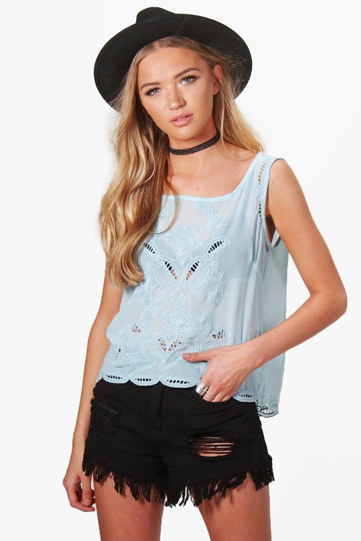 Boohoo Penelope Printed Crop Top Blue