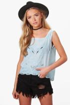 Boohoo Penelope Printed Crop Top Blue