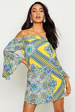 Boohoo Off The Shoulder Frill Sleeve Swing Dress
