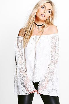 Boohoo Laila Rose Crochet Lace Bardot Top