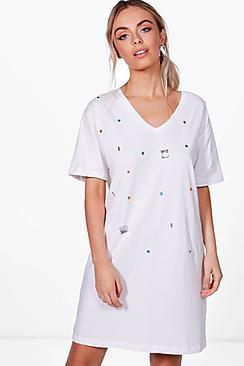 Boohoo Choker Jewelled T-shirt Dress