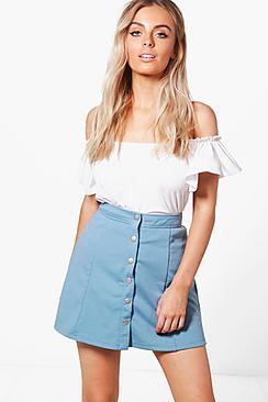 Boohoo Hattie Button Front Ponte A Line Skirt