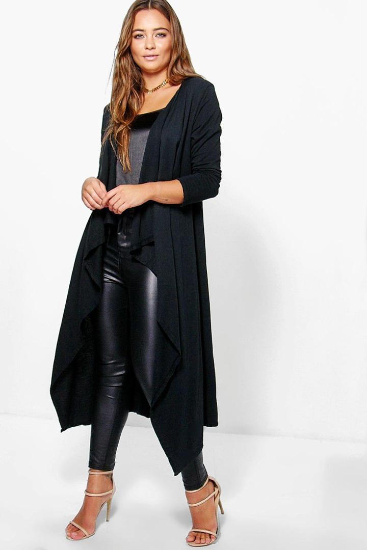 Boohoo Amber Waterfall Midi Jersey Jacket Black