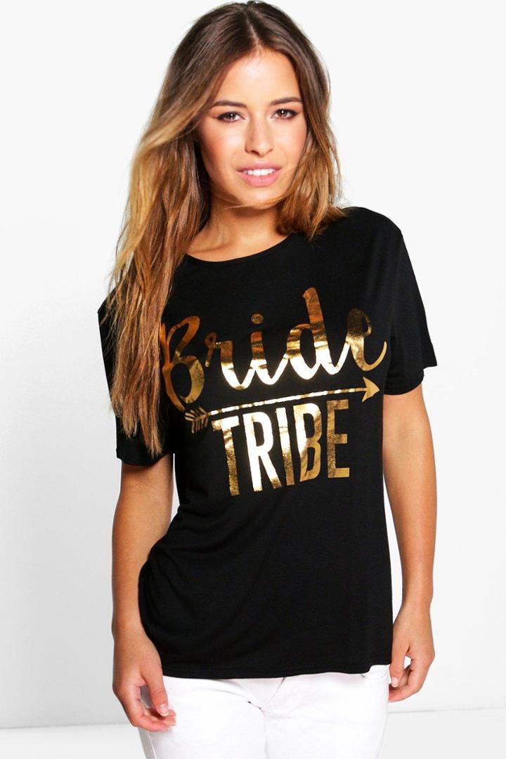 Boohoo Petite Corine 'bride Tribe' Slogan Tee Black