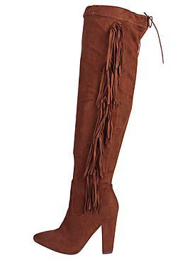 Boohoo Katie Fringe Back Knee Boot