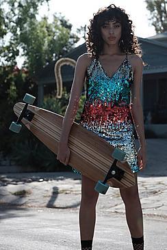 Boohoo Tall Bright Sequin Plunge Mini Dress