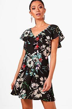 Boohoo Lillie Floral Cross Back Skater Dress