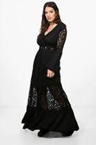 Boohoo Plus Ebony Boho Lace Insert Maxi Dress