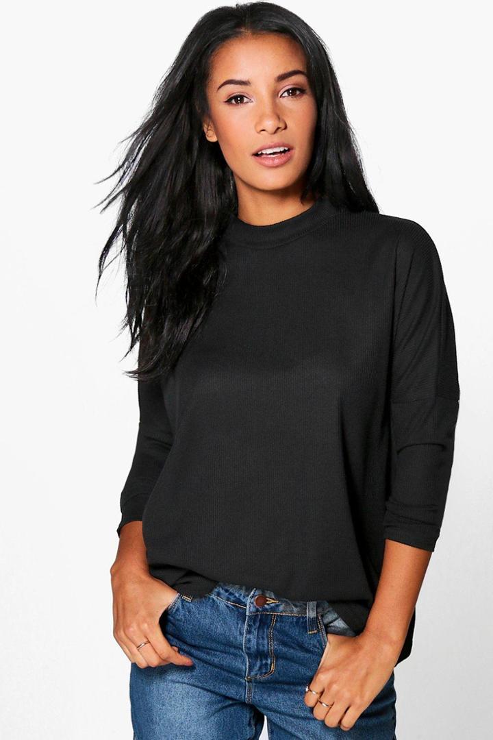 Boohoo Lily Oversized Rib Knit Jumper Black