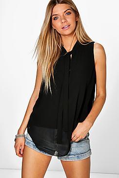 Boohoo Lois Pussy Bow Sleeveless Blouse