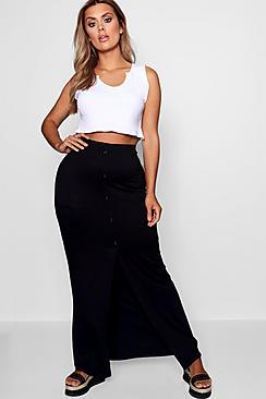 Boohoo Plus Jodie Button Front Split Maxi Skirt