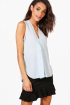 Boohoo Georgina V-neck Sleeveless Blouse Blue