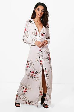 Boohoo Anna Floral Crochet Lace Waist Maxi Dress