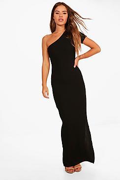 Boohoo Petite Lauren Rib One Shoulder Cut Out Maxi Dress