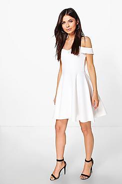 Boohoo Joslyn Off The Shoulder Skater Dress