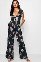 Boohoo Fiona Floral Cut Out Wide Leg Jumpsuit