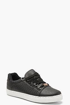 Boohoo Croc Lace Up Flat Trainers
