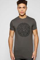 Boohoo Lion Print T Shirt With Scoop Hem Khaki