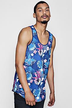 Boohoo Navy Floral Print Crepe Racer Vest