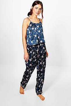 Boohoo Skye Satin Dandelion Print Vest And Trouser Pj Set