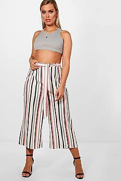 Boohoo Plus Nina Stripe Belted Culotte Trouser