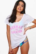 Boohoo Summer Mermaid On Vacation Beach Tee White
