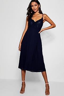 Boohoo Crochet Lace Top Chiffon Midi Dress