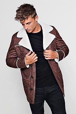 Boohoo Faux Suede Borg Lined Coat