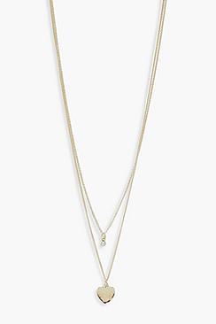 Boohoo Heart And Diamante Simple Layered Necklace