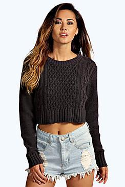 Boohoo Hannah Cable Knit Crop Jumper