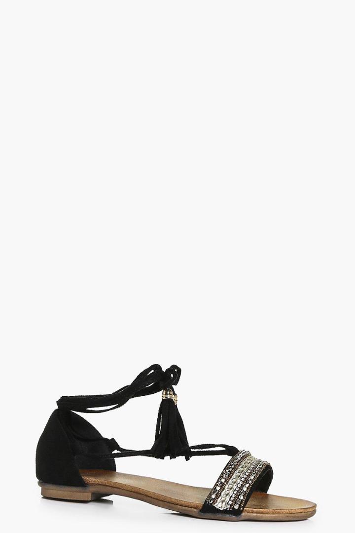 Boohoo Esme New Tassel Sandal Black