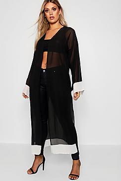 Boohoo Plus Contrast Trim Chiffon Duster