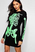 Boohoo Halloween Neon Skeleton Print Bodycon Dress