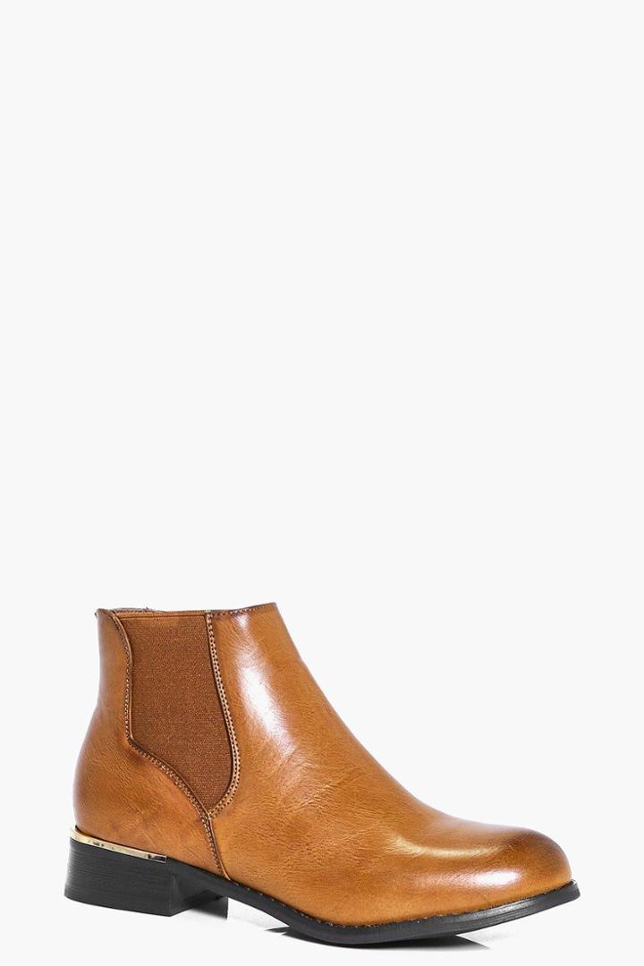 Boohoo Kara Metallic Detail Chelsea Boot Tan