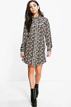 Boohoo Ann Ditsy Floral Contrast Piping Shirt Dress