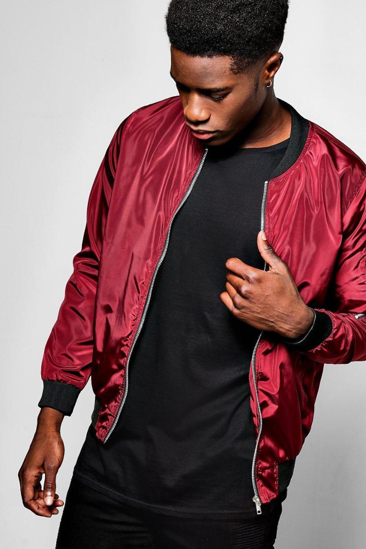 Boohoo Ma1 Bomber With Back Print Burgundy