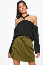 Boohoo Phoebe Eyelet Choker Cold Shoulder Top Black