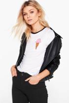 Boohoo Petite Danielle Ice Cream Logo Tee White